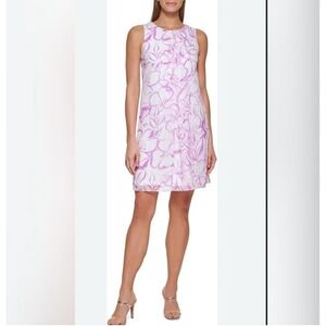 DKNY Sleeveless Floral Print Sheath Dress White Purple Size 2